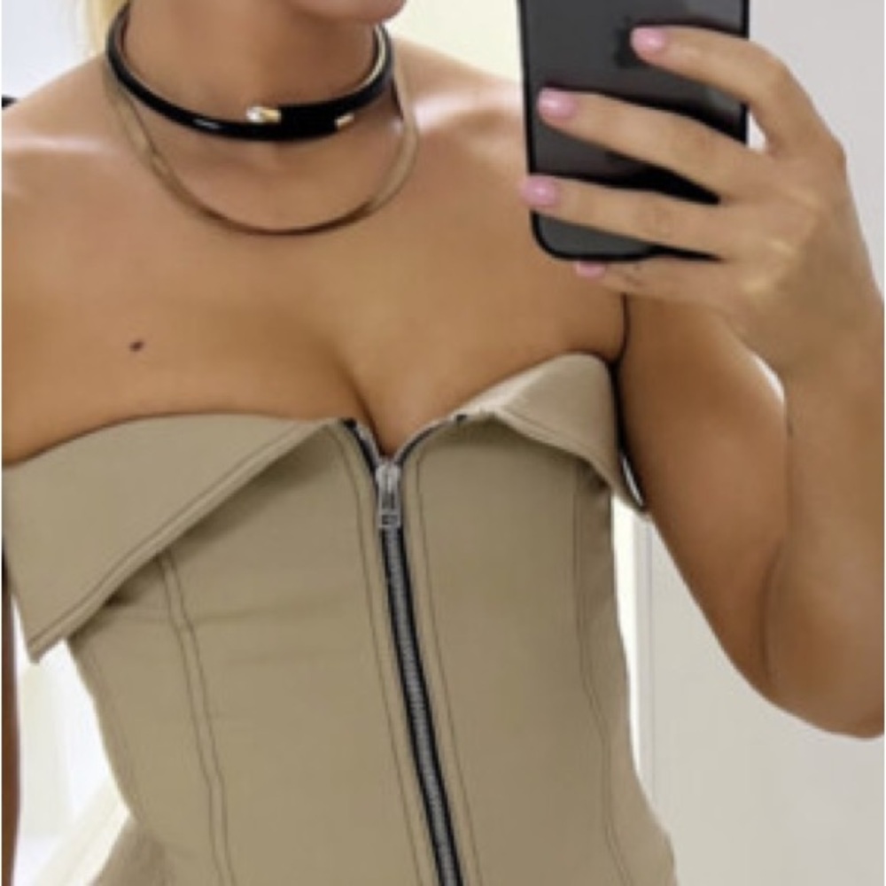 RARE Zara TOPSTITCHED ZIPPER BUSTIER Size Medium New without Tags - Picture 2 of 12